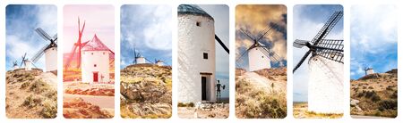 collage with windmills of Consuegra Toledo  Spainの写真素材