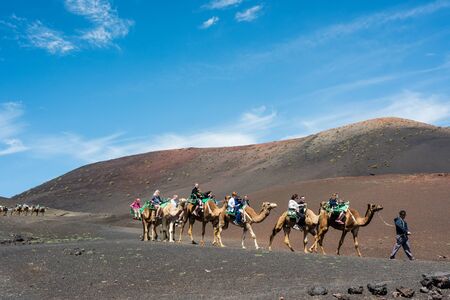 Lanzarote, Canarian Islands - 31 March 2015: touristic camelcade on Lanzarote of the Canary islandsのeditorial素材
