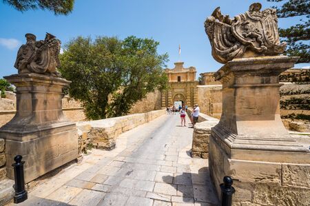 gates to the city of Mdina in Maltaの写真素材