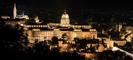 Buda castle in Budapest at nightの写真素材