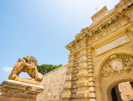 gates to the city of Mdina in Maltaの写真素材