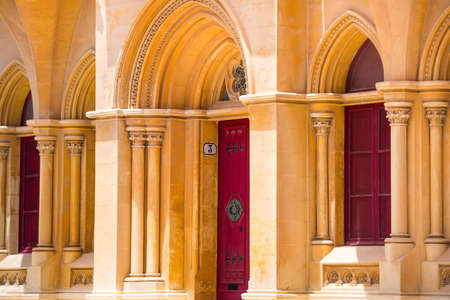 beautiful arabic arch colonnade in Maltese Mdinaの写真素材