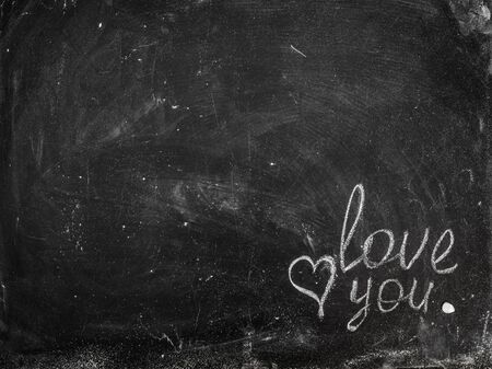 Chalk rubbed out on blackboard with message drawing and text spaceの写真素材