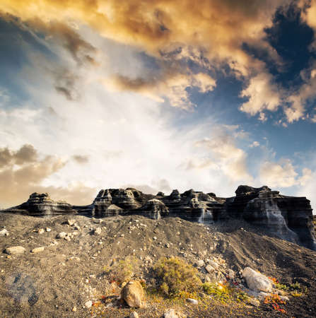 sandy canyon and nountain on a beautiful blue sky backgroundの写真素材