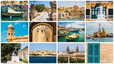 Maltese architectural details and sights in collageの写真素材