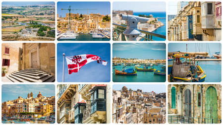 collage of Maltese sights and traditional symbolsの写真素材