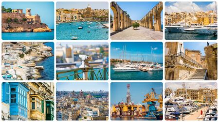 Maltese architectural details and sights in collageの写真素材