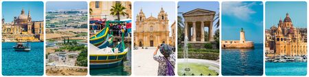 collage of Maltese sights and traditional symbolsの写真素材