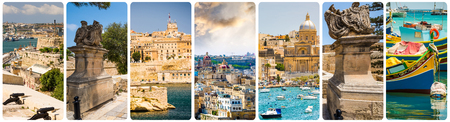 collage of Maltese sights and traditional symbolsの写真素材
