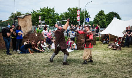 Warsaw, Poland - 20 June 2015: traditional fights on midsummer holiday festのeditorial素材