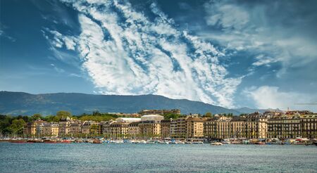 panoramic  view of the modern embankment and the center of Geneva, Switzerlandの写真素材