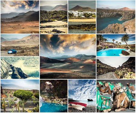 collage of picturesque views and sights of Lanzarote in Canary islands, Spain