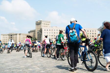 Kharkiv, Ukraine - May 29, 2016: annual city festival bike ride through the streets of Kharkovのeditorial素材