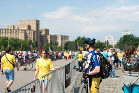 Kharkiv, Ukraine - May 29, 2016: annual city festival bike ride through the streets of Kharkovのeditorial素材