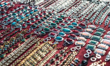 Eastern market presents a wide variety of elegant and fashionable necklaces and traditional jewelryの写真素材