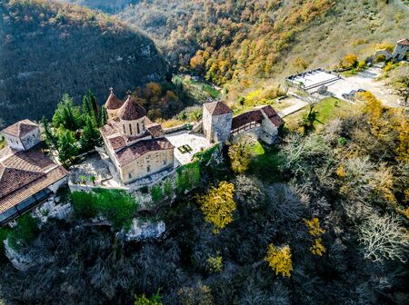 Peaceful georgian orthodox Motsameta Monastery nearby Kutaisi, Georgia, aerialの写真素材