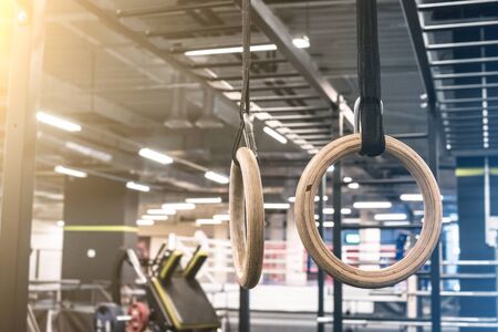 gymnastics rings for exercising in the gymの写真素材