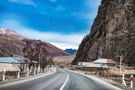 Landscape with winding military road in Georgia via canyon