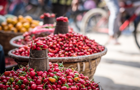 pepper chili for sale on a street marketの写真素材