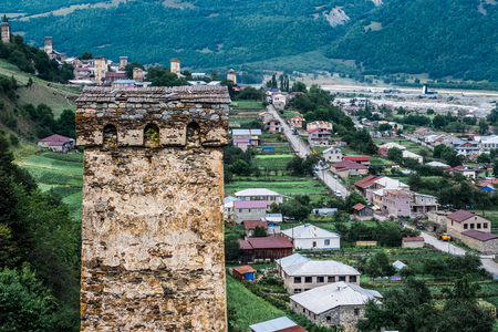Svan tower in Mestia, Georgiaの写真素材