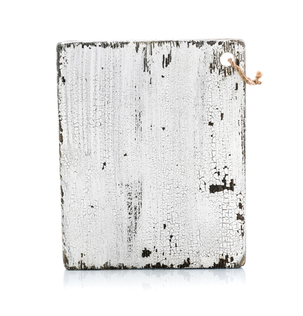 Vintage square white wooden cooking board isolated on white background .の写真素材