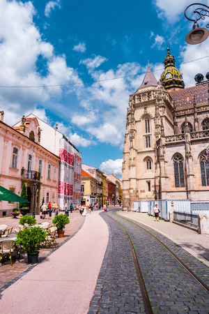 Kosice, Slovakia - July 10, 2015: picturesque view on majestic St. Elisabeth Cathedral and a nearby squareのeditorial素材