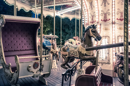 Kharkiv, Ukraine, August 01,2017: Old French carousel in a holiday Gorky Park in Kharkivのeditorial素材