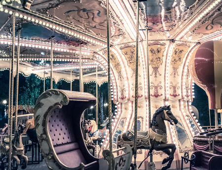 Kharkiv, Ukraine, August 01,2017: Old French carousel in a holiday Gorky Park in Kharkivのeditorial素材