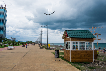 Batumi, Georgia - 27 August 2017: Small cafeteria in front of the sea on the embankment in Batumi, Georgiaのeditorial素材