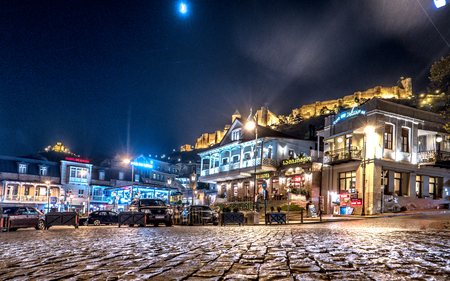 Tbilisi, Georgia - November 08, 2016: beautiful view of Tbilisi central square at nightのeditorial素材