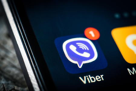 Kharkiv, Ukraine - 23 April, 2018: Viber application icon on a smartphone screenのeditorial素材