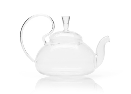 Empty glass teapot isolated on a white backgroundの写真素材