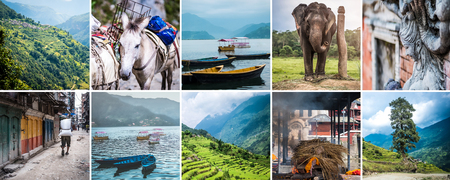 Collage of diffefent views of Nepalの写真素材