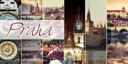 Collage of sights of Prague, Czech Republicの写真素材