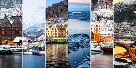 Collage of sights and scenes of Bergen, Norway