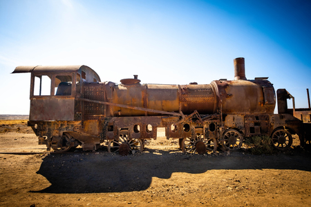 Old rusty steam locomotives near Uyuni in Bolivia. Cemetery trains.の写真素材