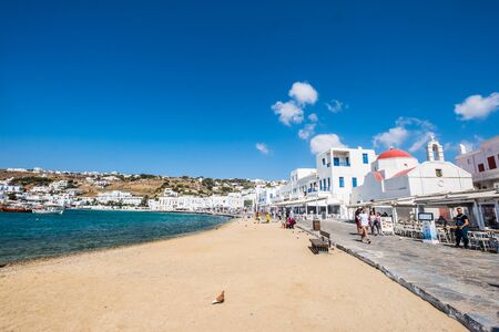 Mykonos, Greece - May 30, 2018: Beautiful seafront during sunny dayのeditorial素材