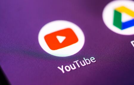 Kharkiv, Ukraine - 14 August, 2018: Icon YouTube from Internet on the screen of smartphone