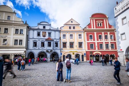 Krumlov, Czech Republic - 21 September 2018: Spacious Cesky Krumlov city square with beautiful...