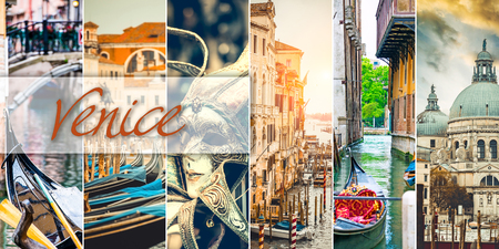Collage of sights and scenes of Venice, Italyの写真素材