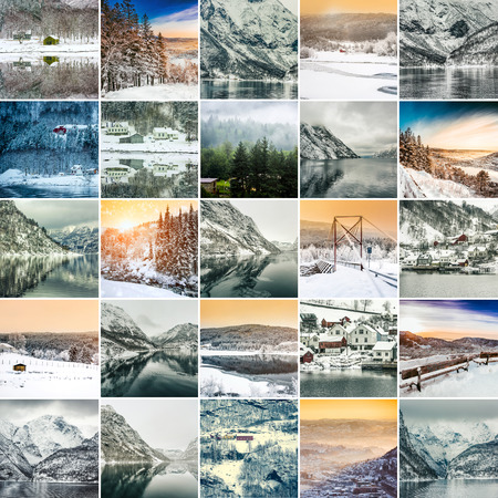 Collage of winter scenes in Norwayの写真素材