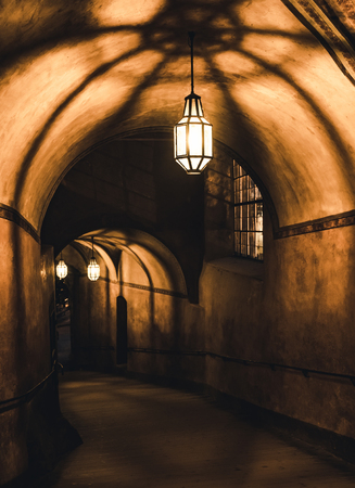 mysterious corridor in the old dungeon in the castle