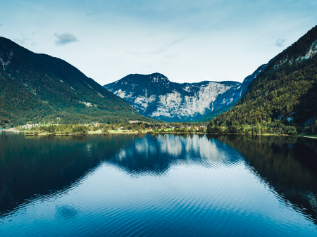 Aerial view of Austrian lake with beautuful mountain landscapeの写真素材