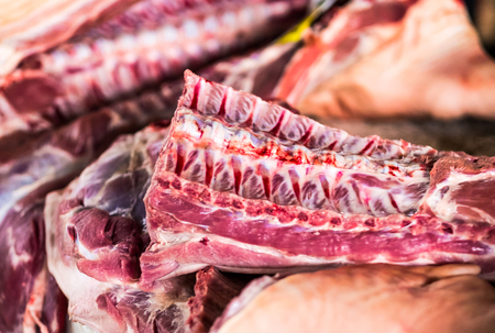 Raw Meat on the street marketの写真素材