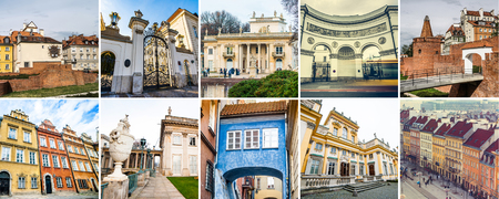 Collage of sights and scenes of Warsaw, Polandの写真素材