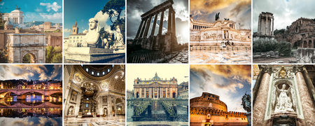 Collage of sights of Rome, Italyの写真素材