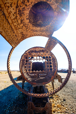 Old rusty steam locomotives near Uyuni in Bolivia. Cemetery trains.の写真素材