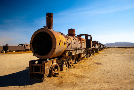 Old rusty steam locomotives near Uyuni in Bolivia. Cemetery trains.の写真素材