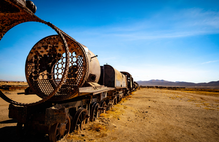 Old rusty steam locomotives near Uyuni in Bolivia. Cemetery trains.の写真素材