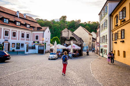 Krumlov, Czech Republic - 21 September 2018: Beautiful view of Cesky Krumlov cityscape architectureのeditorial素材